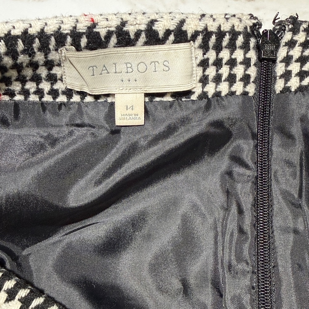 TALBOTS Straight Zipper Back Skirt, Classic Houndstooth, Black/White/Red - Picture 6 of 6